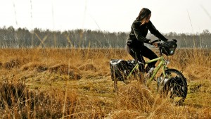 Ivana cycling through the Dutch heather